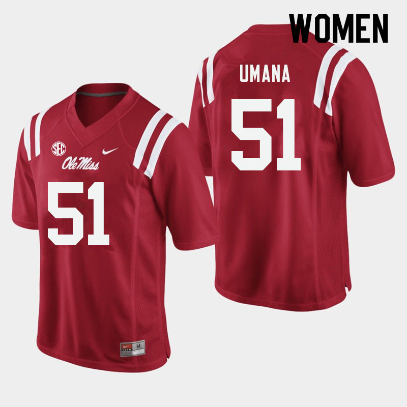 Women #51 Orlando Umana Ole Miss Rebels College Football Jerseys Sale-Red